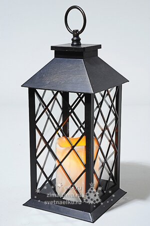 Фонарь Романтика со светодиодной свечой, 14*14*35 см, черный, таймер, батарейка Kaemingk фото 1