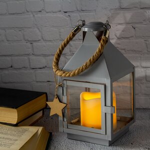 Декоративный фонарь со свечой Гилберт 25 см серый Kaemingk фото 1