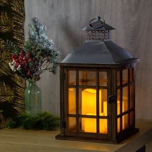 Деревянный фонарь Вудланд со светодиодными свечами 42*24 см коричневый, на батарейках Kaemingk фото 2