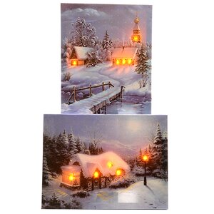 Светодиодная картина "Заснеженный домик", горизонтальная, 40*30 см, 5 теплых белых LED ламп, батарейка Kaemingk фото 2