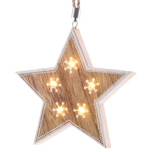 Светящаяся елочная игрушка из дерева Звезда Кантри 12 см на батарейках, подвеска Kaemingk фото 1