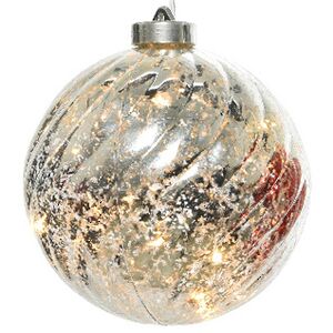 Светящийся елочный шар Эвелин 12 см серебряный, 5 теплых белых LED ламп, на батарейках Kaemingk фото 7