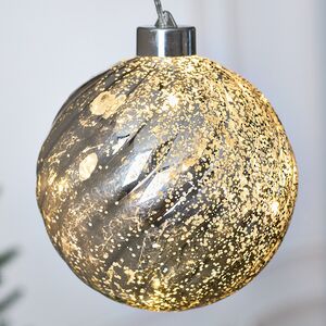 Светящийся елочный шар Эвелин 12 см серебряный, 5 теплых белых LED ламп, на батарейках Kaemingk фото 2