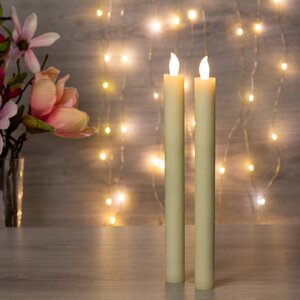 Набор восковых светильников свечей столовых 25 см кремовые 2 шт на батарейках Kaemingk фото 1