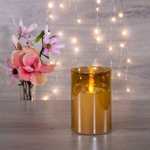 Светодиодная свеча с живым пламенем Одри 13 см в золотом стакане, на батарейках Kaemingk фото 1