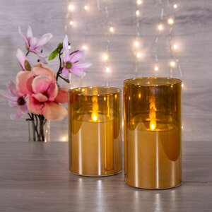 Светодиодная свеча с живым пламенем Одри 13 см в золотом стакане, на батарейках Kaemingk фото 2