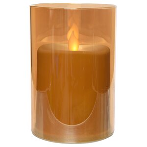 Светодиодная свеча с живым пламенем Одри 13 см в золотом стакане, на батарейках Kaemingk фото 3