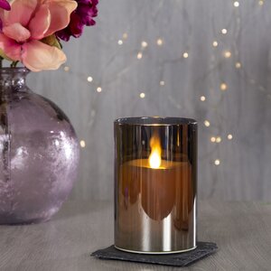 Светодиодная свеча с живым пламенем Одри 13 см в серебряном стакане, на батарейках Kaemingk фото 1