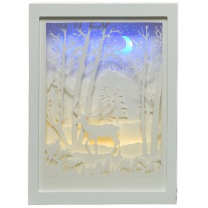 Новогодний светильник диорама Белоснежный Олень в лесу 22*30 см на батарейках, 16 LED ламп Kaemingk фото 2