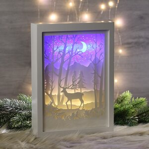Новогодний светильник диорама Белоснежный Олень в лесу 22*30 см на батарейках, 16 LED ламп Kaemingk фото 1