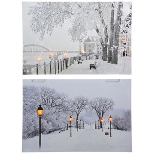 Светодиодная картина Зимняя набережная 60*40 см с оптоволоконной и LED подсветкой, на батарейках Kaemingk фото 2