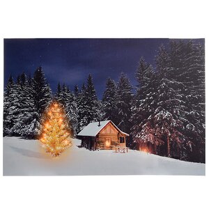 Светящаяся картина Маленький домик в горах 60*40 см, горизонтальная, 8 янтарных LED ламп, на батарейках Kaemingk фото 1