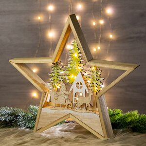 Новогодний светильник Звезда - Санта-Клаус в Санях 38 см на батарейках, 10 мини LED ламп Kaemingk фото 1