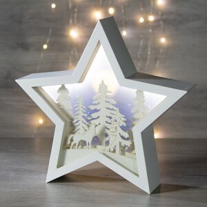 Новогодний светильник диорама Звезда - Полярная Ночь 26*25 см на батарейках, 18 LED ламп