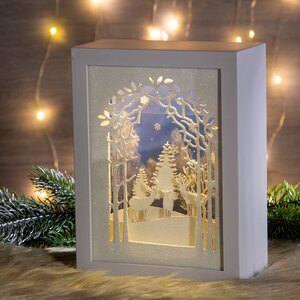 Новогодний светильник диорама В ожидании Рождества с падающим снегом 20*15 см на батарейках, 7 LED ламп