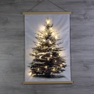 Светящаяся елка на стену Gaillard White 112*75 см, 38 теплых белых LED ламп, USB кабель, белый фон Kaemingk фото 1