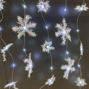 Светодиодная штора Воздушные Снежинки 1.2*1.35 м, 70 холодных белых микро LED ламп, серебряная проволока, IP20