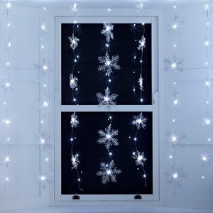 Светодиодная штора Воздушные Снежинки 1.2*0.75 м, 36 холодных белых микро LED ламп, серебряная проволока, IP20 Kaemingk фото 2