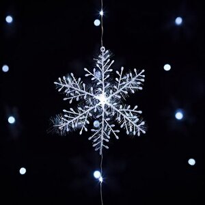 Светодиодная штора Воздушные Снежинки 1.2*0.75 м, 36 холодных белых микро LED ламп, серебряная проволока, IP20 Kaemingk фото 4