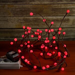 Ветка - лиана Вишенки, 150 см, 64 КРАСНЫЕ LED лампы, маленькие мультишарики Kaemingk фото 4