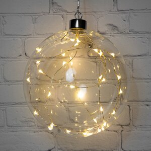 Декоративный подвесной светильник Шар Кристал 20 см, 40 теплых белых LED ламп, на батарейках, стекло Kaemingk фото 4