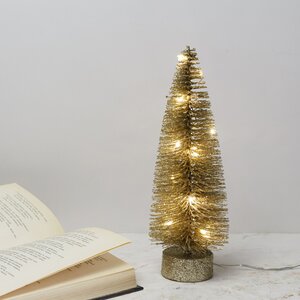 Декоративная светящаяся елочка Chelsea Gold 26 см, 15 теплых белых мини LED ламп, на батарейках Kaemingk фото 1