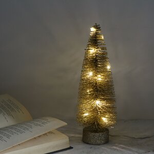 Декоративная светящаяся елочка Chelsea Gold 26 см, 15 теплых белых мини LED ламп, на батарейках Kaemingk фото 4