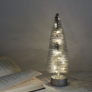 Декоративная светящаяся елочка Chelsea Silver 26 см, 15 теплых белых мини LED ламп, на батарейках Kaemingk фото 2