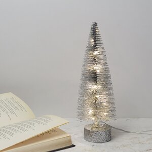 Декоративная светящаяся елочка Chelsea Silver 26 см, 15 теплых белых мини LED ламп, на батарейках