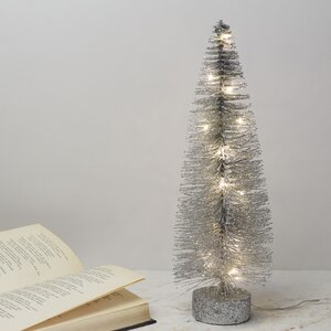 Декоративная светящаяся елочка Chelsea Silver 35 см, 20 теплых белых мини LED ламп, на батарейках Kaemingk фото 1