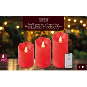 Набор светодиодных свечей с имитацией пламени Rouge 10-15 см, 3 шт с пультом управления, на батарейках