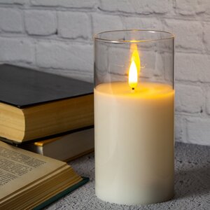Светодиодная свеча в колбе с живым пламенем Одри 15 см в прозрачном стакане, на батарейках Kaemingk фото 1