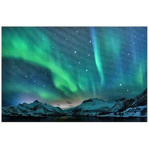 Светодиодная картина Северное сияние в Норвегии 58*38 см с оптоволоконной и LED подсветкой, на батарейках
