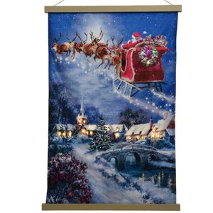 Картина с подсветкой Санта с праздничной упряжкой 82*55 см, на холсте, на батарейках