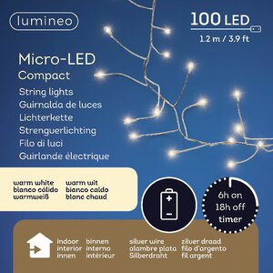 Светодиодная гирлянда на батарейках Роса Lumineo Snake 1.2 м, 100 теплых белых мини LED ламп, серебряная проволока, IP20 Kaemingk фото 3