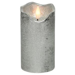 Светодиодная свеча с имитацией пламени Стелла 13 см серебряная восковая, на батарейках, таймер
