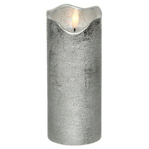 Светодиодная свеча с имитацией пламени Стелла 17 см серебряная восковая, на батарейках, таймер