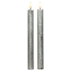 Столовая светодиодная свеча с имитацией пламени Стелла 24 см 2 шт серебряная, на батарейках, таймер