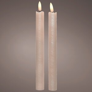 Столовая светодиодная свеча с имитацией пламени Стелла 24 см 2 шт розовая, на батарейках, таймер
