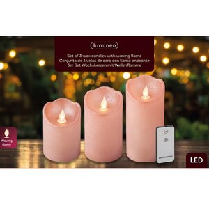 Набор светодиодных свечей с имитацией пламени Narcis Rose 10-15 см, 3 шт с пультом управления, на батарейках