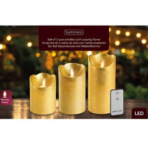 Набор светодиодных свечей с имитацией пламени Narcis Gold 10-15 см, 3 шт с пультом управления, на батарейках
