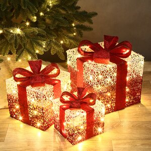 Светящиеся подарки под елку Elven Gift 15-30 см, 3 шт, 40 теплых белых LED ламп, на батарейках, IP20 Kaemingk фото 1