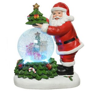 Новогодняя фигурка с снежным шаром Santa & Tree 25 см, с подсветкой и музыкой, на батарейках