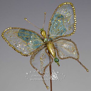 Елочное украшение Бабочка изумрудно-золотая, 25см