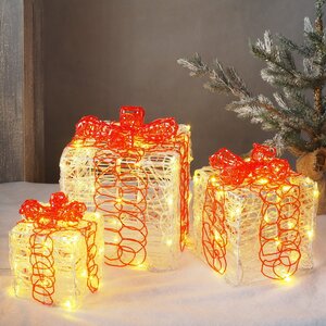Светящиеся подарки под елку Merry Fairy 3 шт, 100 теплых белых LED ламп с мерцанием, таймер, IP44 Kaemingk фото 1