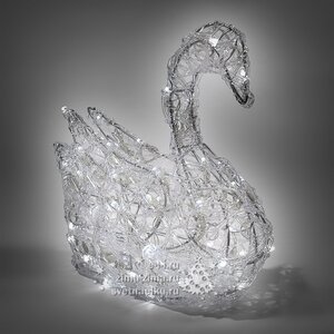 Лебедь светящийся "Ажурный", 60 см, уличный, прозрачные акриловые нити, 100 холодных белых LED ламп Kaemingk фото 1