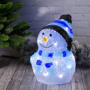 Светящаяся фигура Снеговик Frosty Blue 24 см, 20 LED ламп, на батарейках, IP44