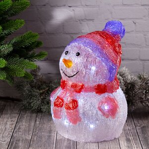 Светящаяся фигура Снеговик Frosty Violet 24 см, 20 LED ламп, на батарейках, IP44 Kaemingk фото 1