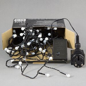 Светодиодная гирлянда Маленькие Шарики Вишенки 80 холодных белых LED ламп 6 м, черный ПВХ, контроллер, IP44 Kaemingk фото 2