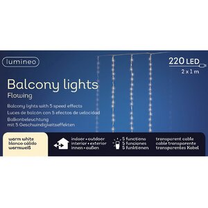 Светодиодная гирлянда бахрома Balcony Waterfall 2*1 м, 220 теплых белых LED ламп, контроллер, прозрачный ПВХ, IP44 Kaemingk фото 3